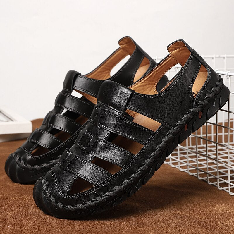 Classic Men&#39;s Sandals Summer Soft Sandals Luxury Men Shoes Genuine Leather Sandals Brand Big Size Soft Outdoor Men Roman Sandals