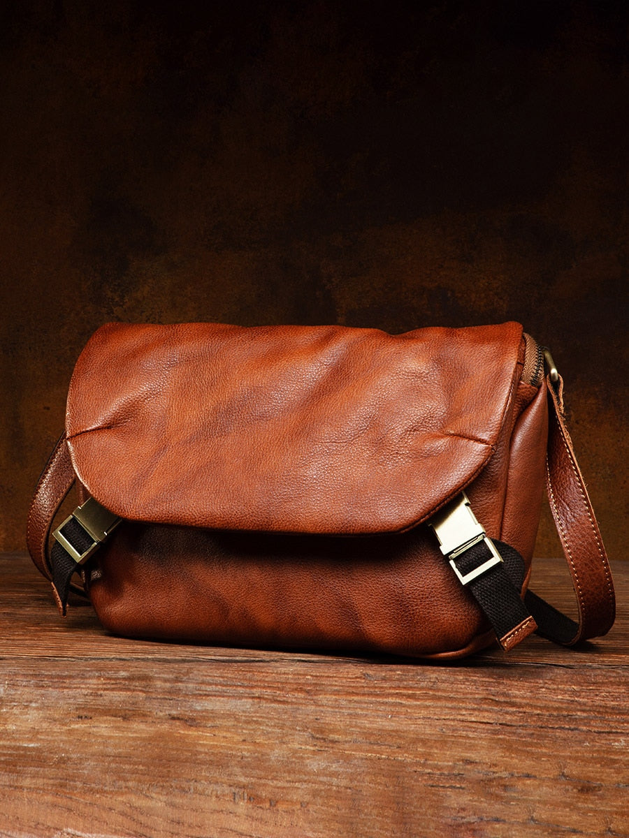 Soft Leather Men&#39;s Bag Messenger Bag Men&#39;s Ins Fashionable Shoulder Crossbody Bag Retro Casual Vegetable Tanning Leather Bags