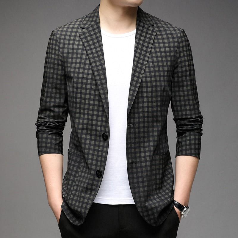 Top Grade Traceless Classic Expensive New Brand Casual Fashion Designer Suit For Men Blazer Jacket Plaid Coat Men&#39;s Clothing