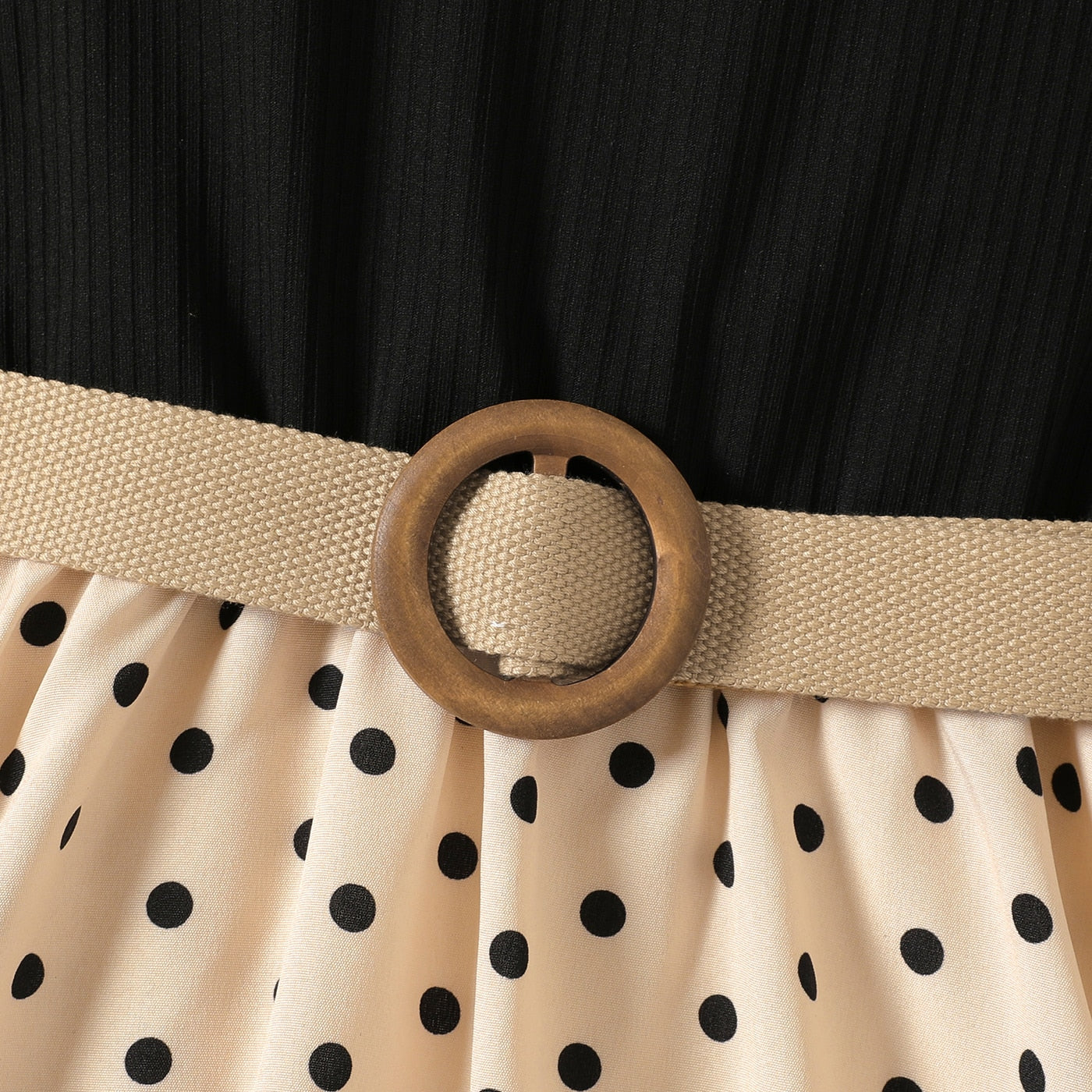 PatPat 2pcs Kid Girl Polka Dots Ribbed Splice Sleeveless Dress &amp; Belt