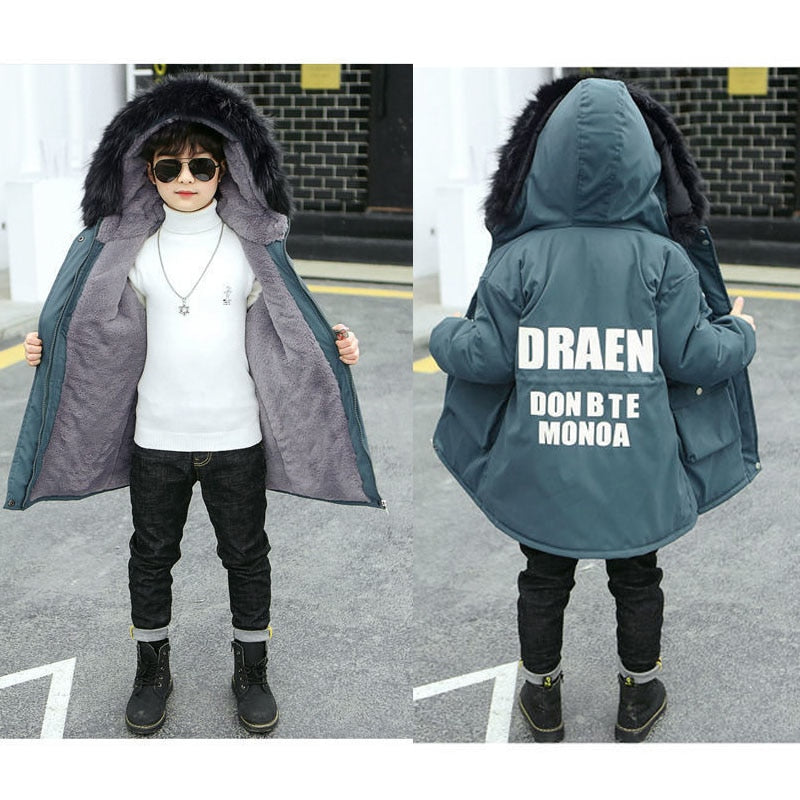 2022 Boys Velvet Thick Jackets  Winter -30℃ Children&#39;s Parka Warm Cotton-Padded Outerwear Big Kids Thickening Coat Clothes 5-12Y