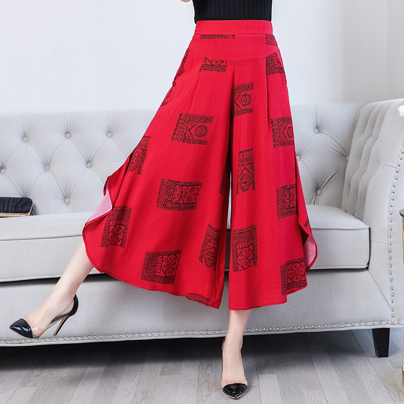 2023 New Summer Wide Leg Pants Women High Quality Loose Bohemian High Waist Skirt Pants Summer Vintage Trousers Women Bottoms