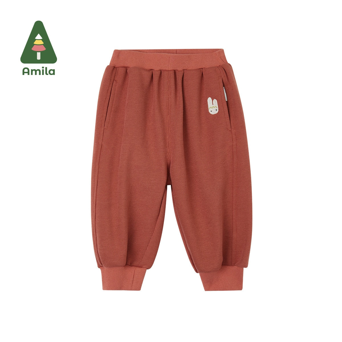 Amila Baby Pants 2022 Autumn New Solid Color Cotton Boys and Girls Trousers Cute Cartoon Casual Children Clothes Fashion