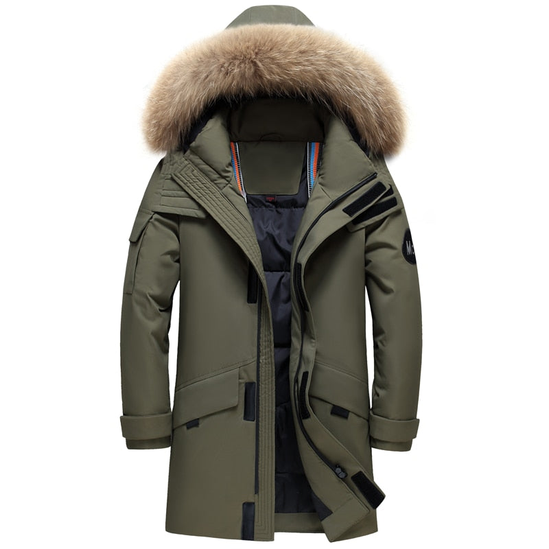 New Real Fur Collar Men&#39;s Down Jacket Hooded Warm Winter Coat Men Warm 90% White Duck Down Long Parka Hight Quality Man Overcoat