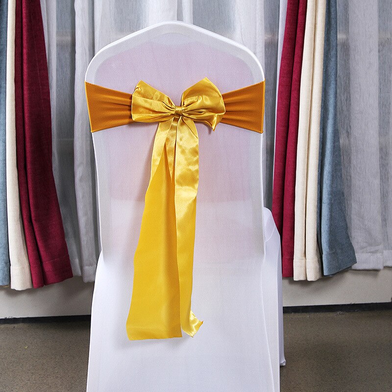 25pcs Satin Spandex Chair Cover Band Ribbons Chair Tie Backs for Party Banquet Decor Wedding Decoration Knot Chair Bow Sashes