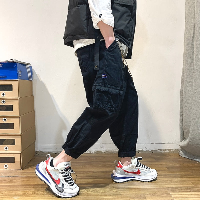 Korean Style Streetwear Loose Fashion Harem Pants Hip Hop Baggy Cropped Pants Men Clothing Harajuku Casual Cargo Joggers Male