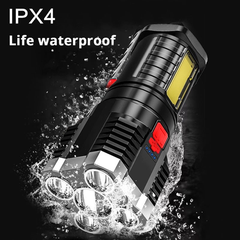 Five-Nuclear Explosion LED Flashlight Strong Light Rechargeable Highlight Small Xenon   Outdoor Multi-Function Flashlight