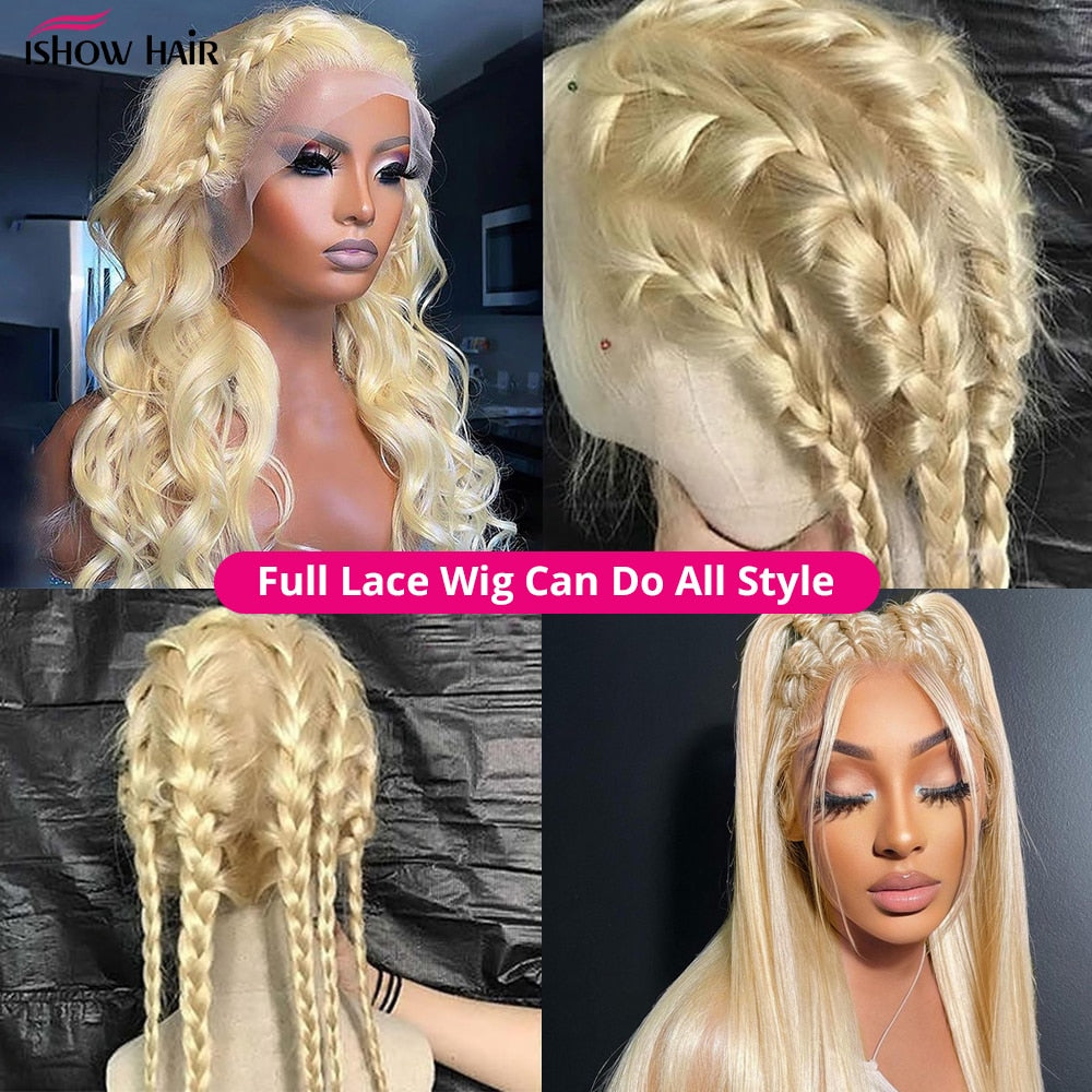613 Blonde Full Lace Human Hair Wigs Body Wave Blonde Lace Front Wig Human Hair 30 inch 13x6 HD Transparent Lace Frontal Wig
