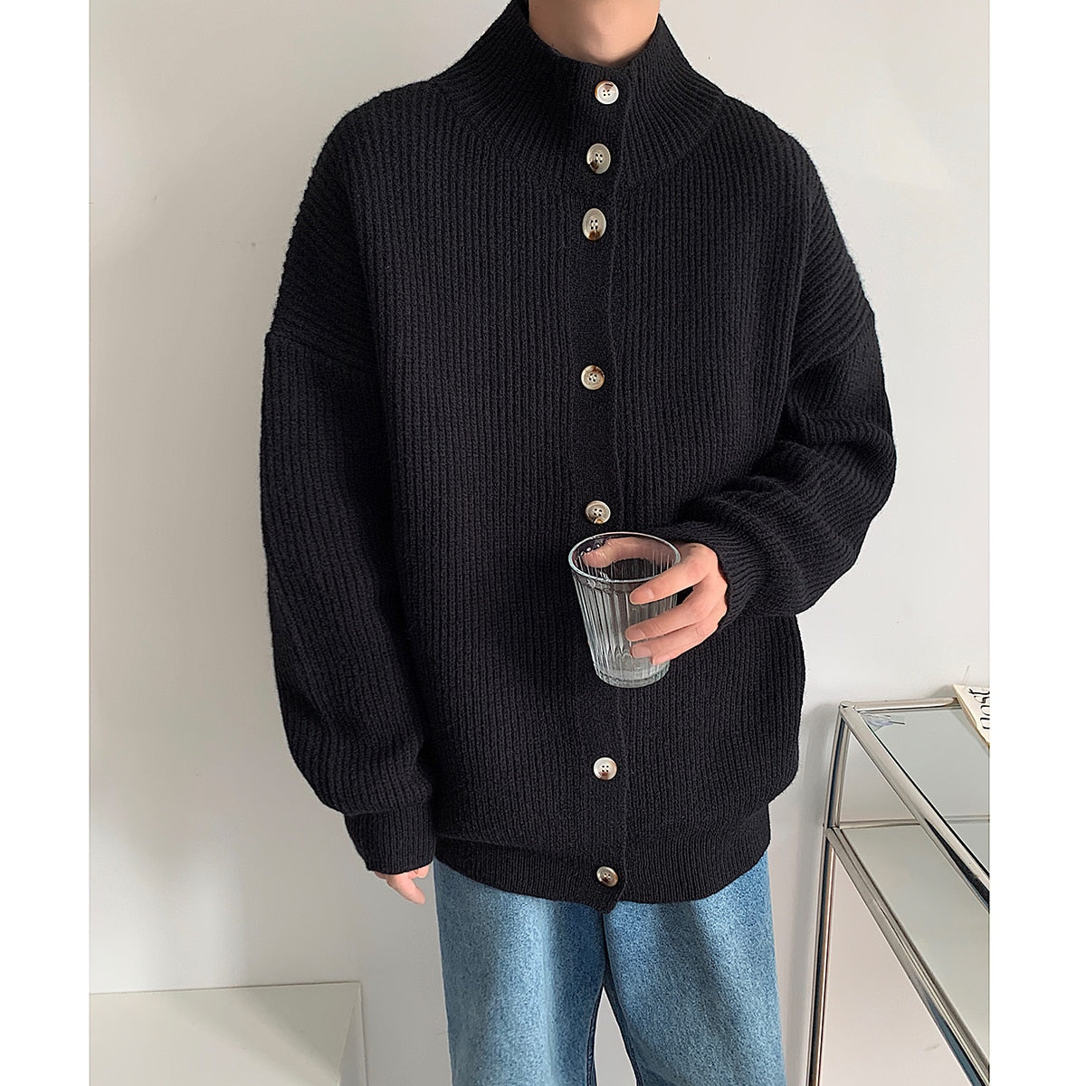 Turtleneck Sweatercoats Men Korean Cardigans Casual Single-breasted Knit Sweater Autumn Winter New Loose Knitwear Sweater Men