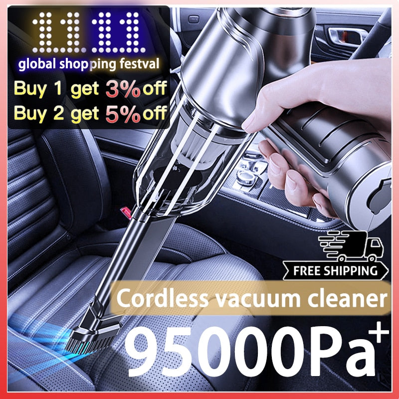 95000Pa Car Wireless Vacuum Cleaner Wet Dry Vacuum Cleaner Cordless Handheld Auto Vacuum Home &amp; Car Dual Use Mini Vacuum Cleaner