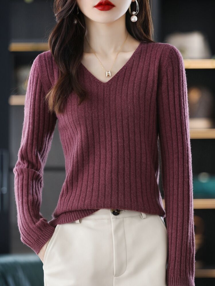 Women Sweater Long Sleeve Top Knitted Pullover V-Neck Fashion Sweater Woman Winter 2022 Basic Female Clothing Soild OL Sweaters