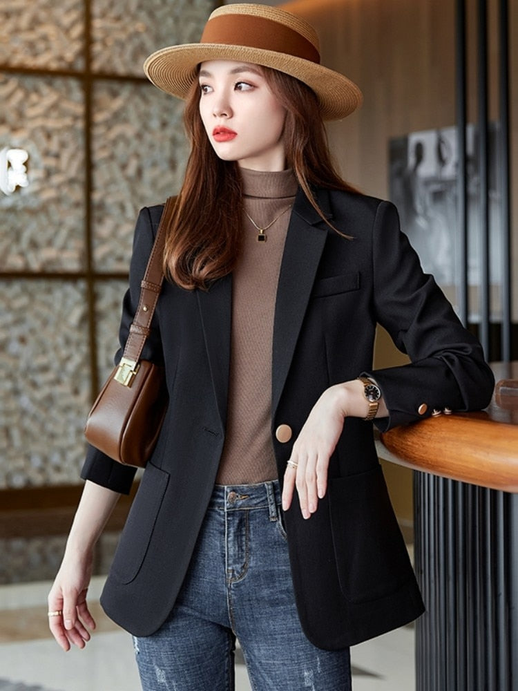 Women Blazer Chic Office Lady Blazer Vintage Coat Fashion Notched Collar Long Sleeve Outerwear Stylish Ladies Tops Women Clothes