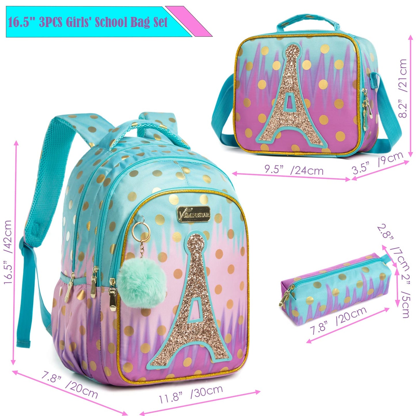 BIKAB School Bag Backpack for Kids Backpacks for School Teenagers Girls Sequin Tower School Bags for Girls Girls School Supplies