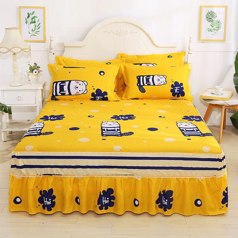 3Pcs Bed Sheet Cotton Lace Skirt Elastic Fitted Double Bedspread Mattress Cover Home Pillowcase Bedding Set Bedsheet 2 Seater