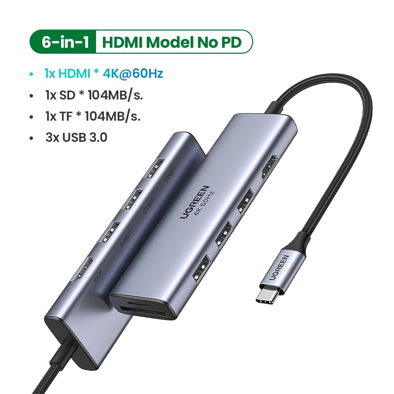 UGREEN USB C HUB 4K 60Hz Type C to HDMI 2.0 RJ45 PD 100W Adapter For Macbook Air Pro iPad Pro M2 M1 PC Accessories USB 3.0 HUB