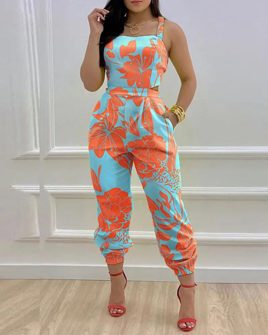 Strap Jumpsuit Women Summer Sexy Backless Bow Letter Print Strapless Overalls Rompers For Women Pocket Straight Work Jumpsuits
