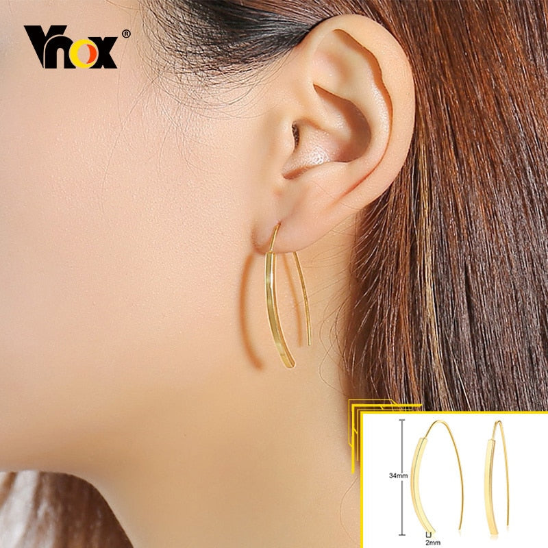 Vnox Minimalist Metal Hoop Earrings for Women, Gold Color Stainless Steel Chic Lady Girl Circle Earrings, Vintage Party Jewelry