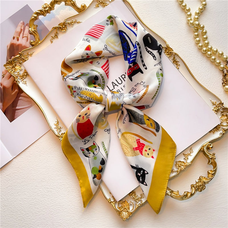 Design Silk Feeling Square Scarf Women Luxury 70cm Shawl Wraps Female Hair Hand  Wrist Foulard Headkerchief Hijab Bandana New