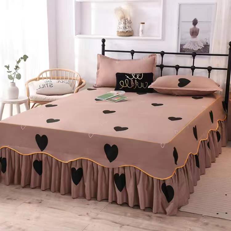 3Pcs Bed Sheet Cotton Lace Skirt Elastic Fitted Double Bedspread Mattress Cover Home Pillowcase Bedding Set Bedsheet 2 Seater