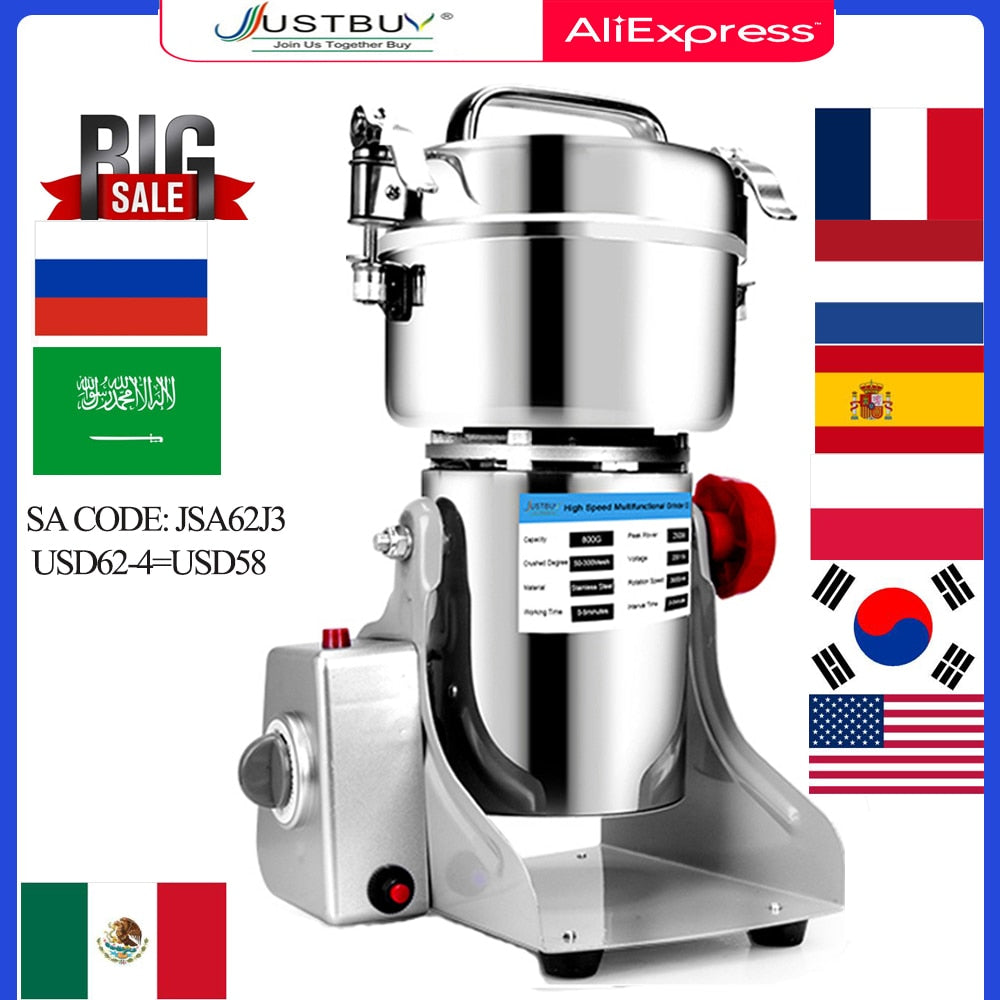 Parts Free Big Capacity 800G 3000W Herb Grinder Coffee Machine Grain Spices Mill Medicine Wheat Mixer Dry Food Grinder