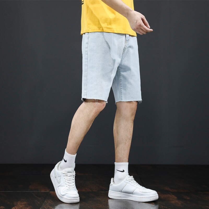 Summer Thin Light Blue Denim Shorts Men&#39;s Straight Loose Wide Leg Pants Fashion Versatile Casual Shorts
