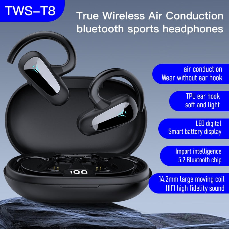 TWS Earphone Air Conduction Earhooks Over Ear Bluetooth Headphones Wireless Earbuds Sports Noise Cancelling Open Ear Handsfree