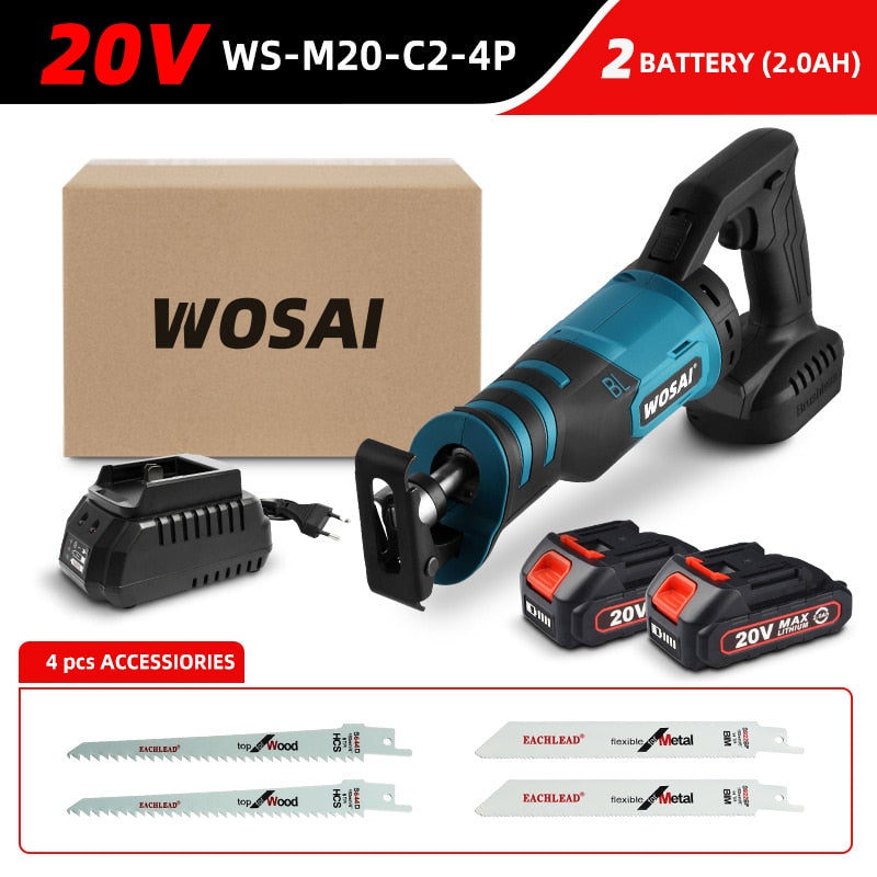 WOSAI 20V Electric Reciprocating Saw Adjustable Three Orientations Modes Cutting Brushless Saw Portable Cordless Power Tools