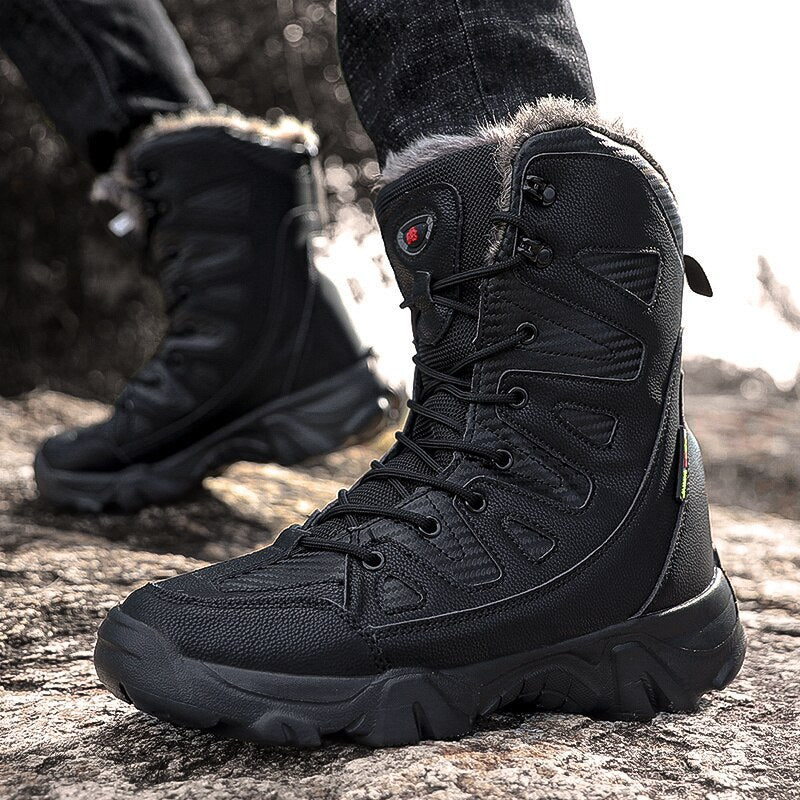 2022 Winter Men&#39;s Boots Large Size Plush Warm Snow Boots Outdoor Combat Boots Army Boots Black Classic Men High Top Hiking Boots