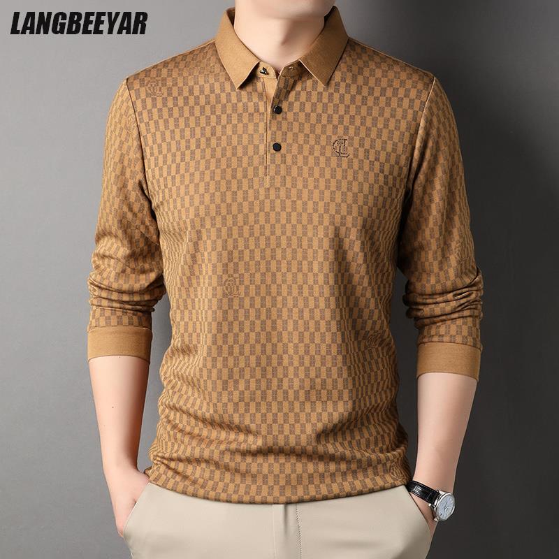 Top Grade Wool 4.7% Traceless New Fashion Brand Luxury Mens Designer Polo Shirt Simple Casual Long Sleeve Tops Men Clothing