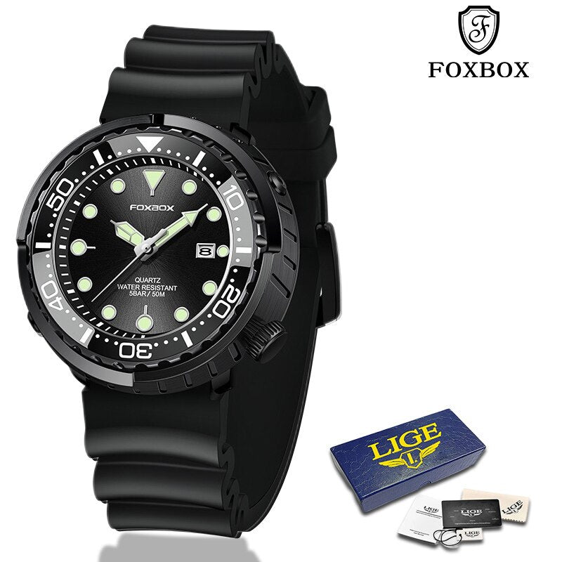FOXBOX New Gold Fashion Watches Men Sports Silicone Watch Men  50M Waterproof Watches Golden Wristwatches Male Relogio Masculino