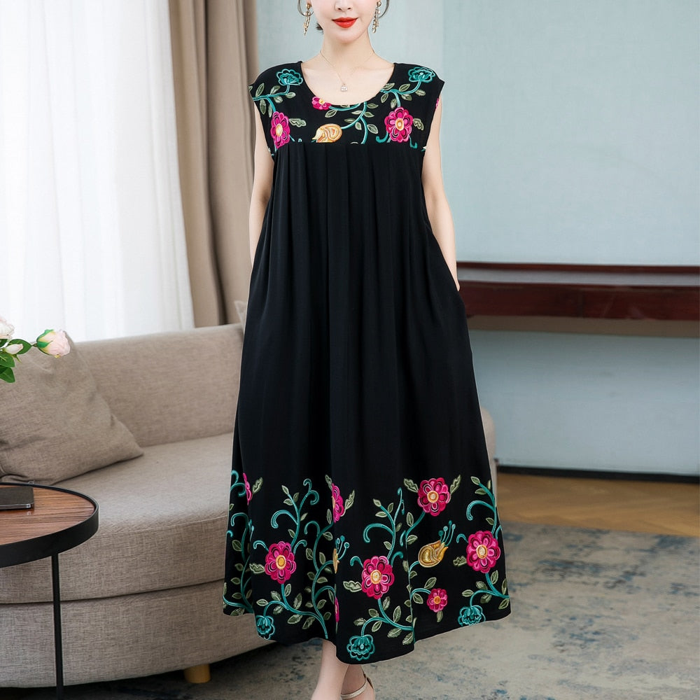 New Casual Summer Dress For Woman Dresses Women Floral Sunflower Dress Embroidery Ladies Party Dress Female vestidos
