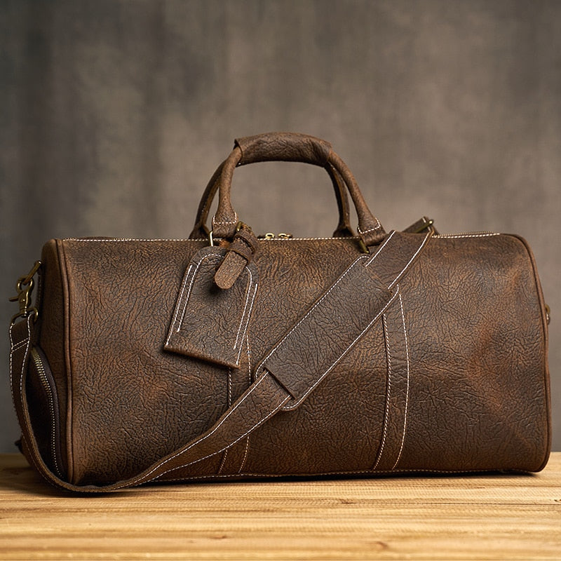 ZRCX Vintage Men&#39;s Hand Luggage Bag Travel Bag Geunine Leather  Large Capacity Single Shoulder Messenger For 15 Inch Laptop