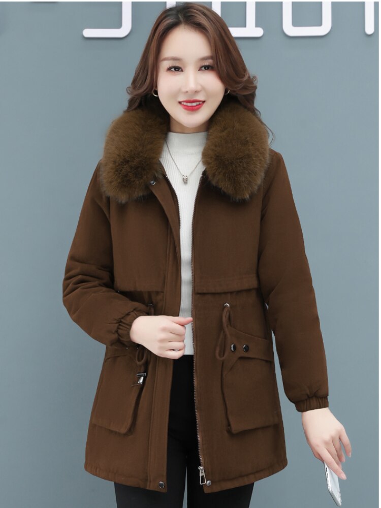 Thickened Winter Coat Women Warm Female Clothing Jackets for Women 2022 Fashion Coats Parkas Women Fur Collar Waist Womens Tops