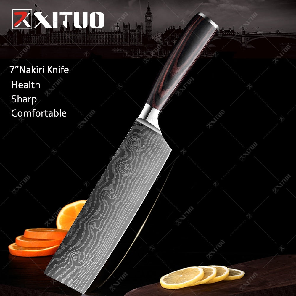 XITUO Kitchen Knives set 1-10PCS Chef knife High Carbon Stainless Steel Santoku knife Sharp Cleaver Slicing Knife Best Choice