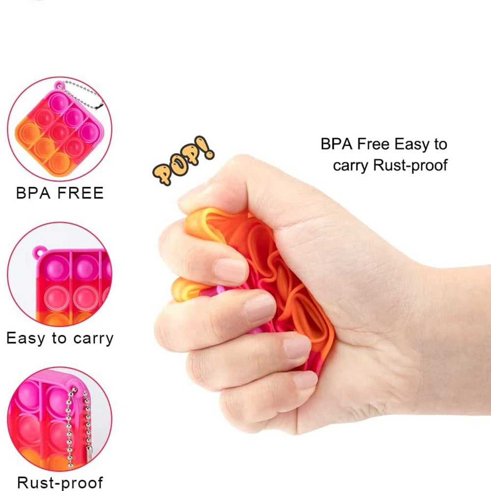 24PCS Mini Squeeze Rainbow Stress Relief Sensory Hand Toy Pop Fidget Toy Pack Bubble Poping Keychain Anti-Anxiety for Kids Adult