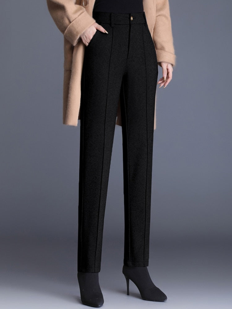 Suit Pants Women Autumn and Winter High-waisted Pants Women clothing Thickened Woolen Ankle-Length Pants Slim Casual Pants women