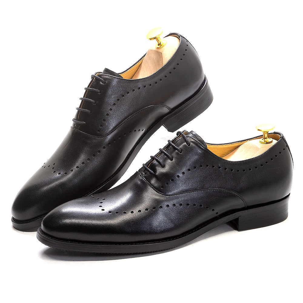Italian Luxury Men&#39;s Dress Shoes Calf Genuine Leather Lace-Up Wingtip Black Oxford Farmal Business Office Classic Shoe for Men