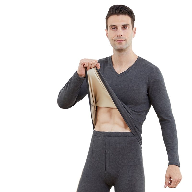 Autumn Winter Men&#39;s Fleece Thermal Underwear Suit Thicken High Stretch Winter Warm Base Layers Tight Long Johns Tops &amp; Pants Set