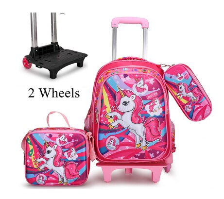 Children backpack with Wheels Trolley Bag For School Rolling backpack Bag For girl boy school kids trolley wheeled Backpack set