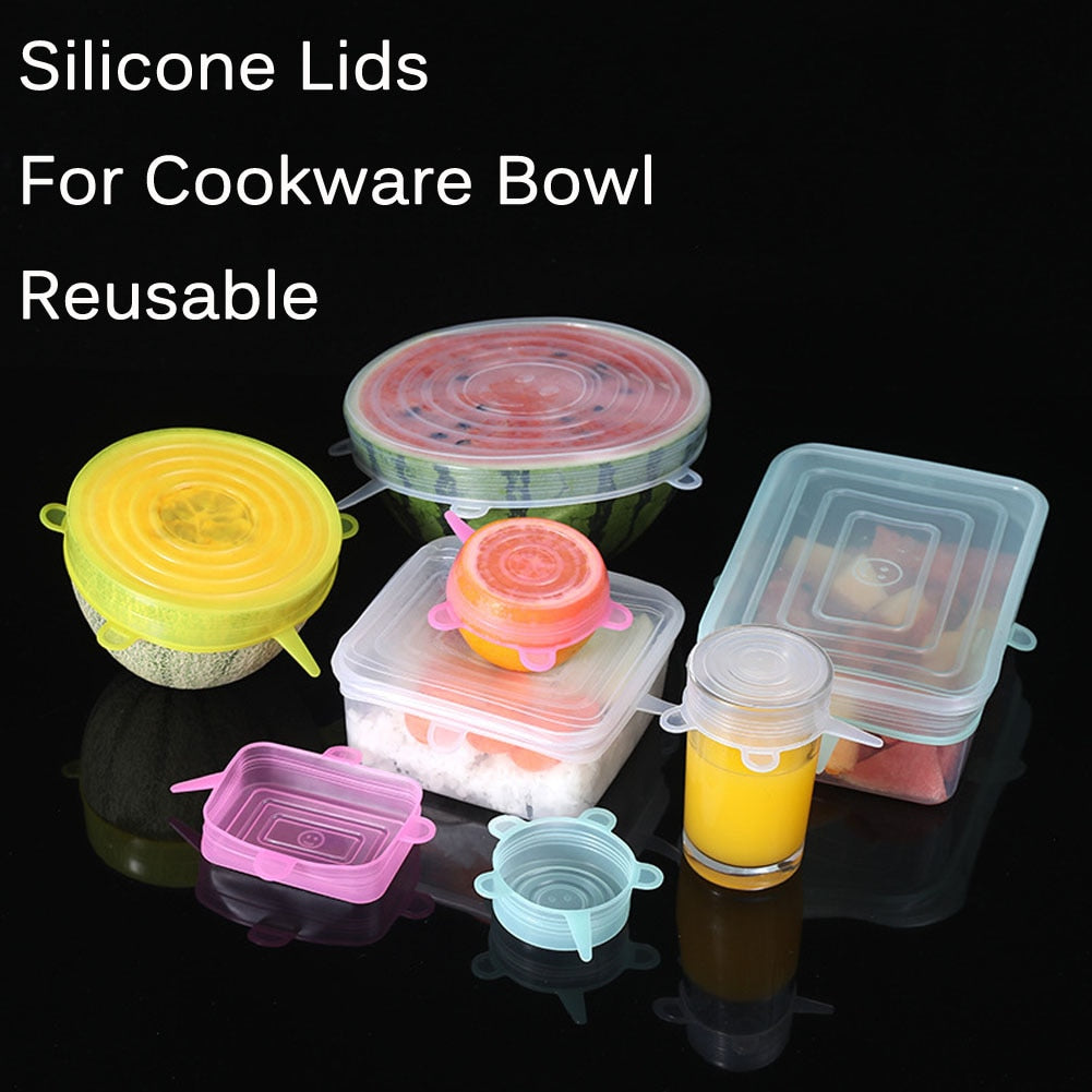 6Pcs Food Silicone Cover Cap Universal Silicone Lids For Cookware Bowl Reusable Stretch Lids Kitchen Accessories Canning Lids