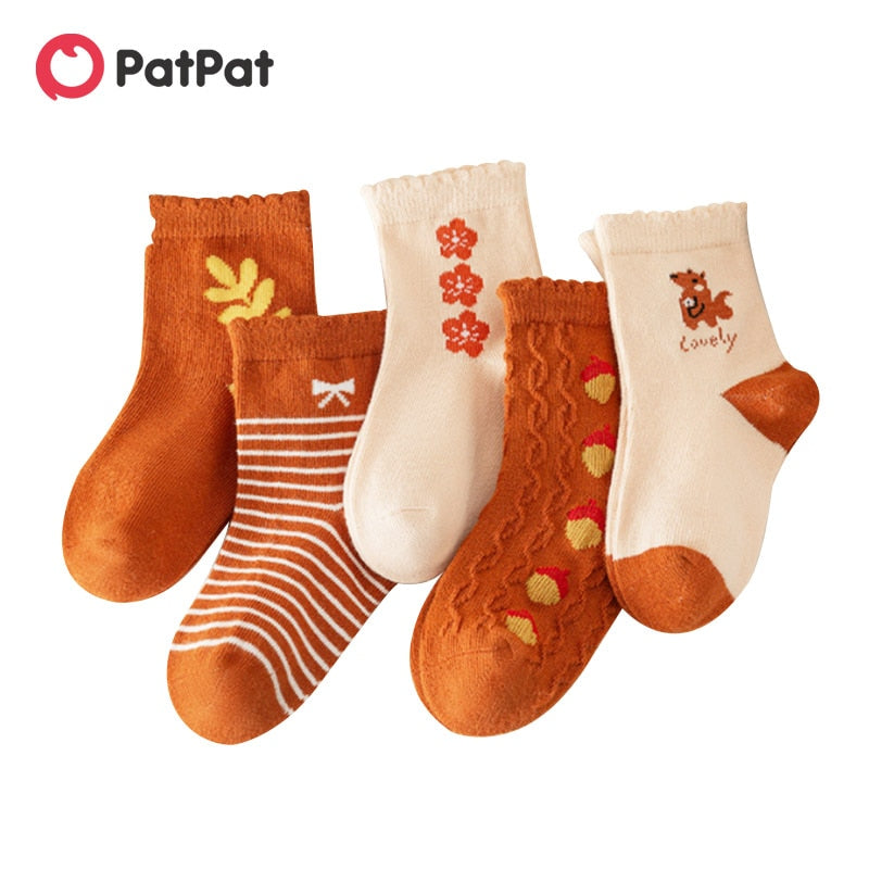 PatPat 5-pairs Toddler Cute Cartoon Jacquard Socks Set