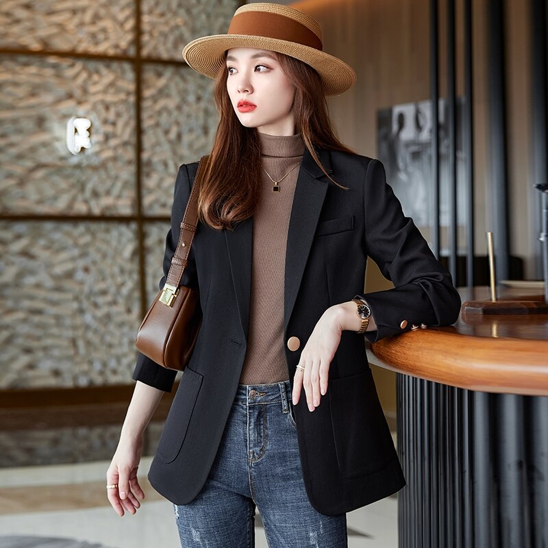 Women Blazer Chic Office Lady Blazer Vintage Coat Fashion Notched Collar Long Sleeve Outerwear Stylish Ladies Tops Women Clothes