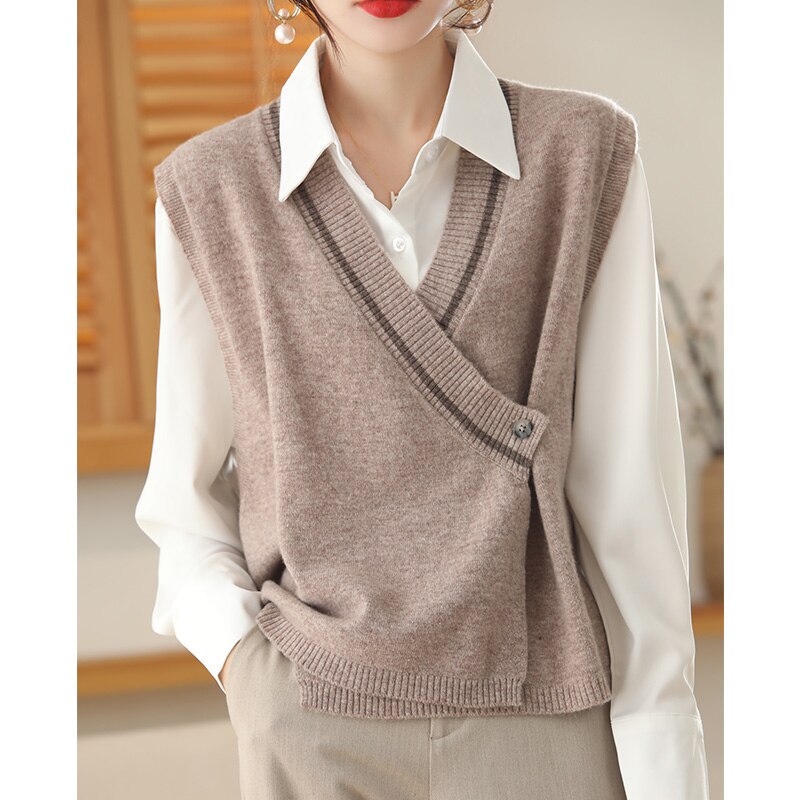 2023 New Kimono Vest Coat 100% Pure Wool Korean Fashion Versatile Age Reducing Vest Free Of Charge For Women