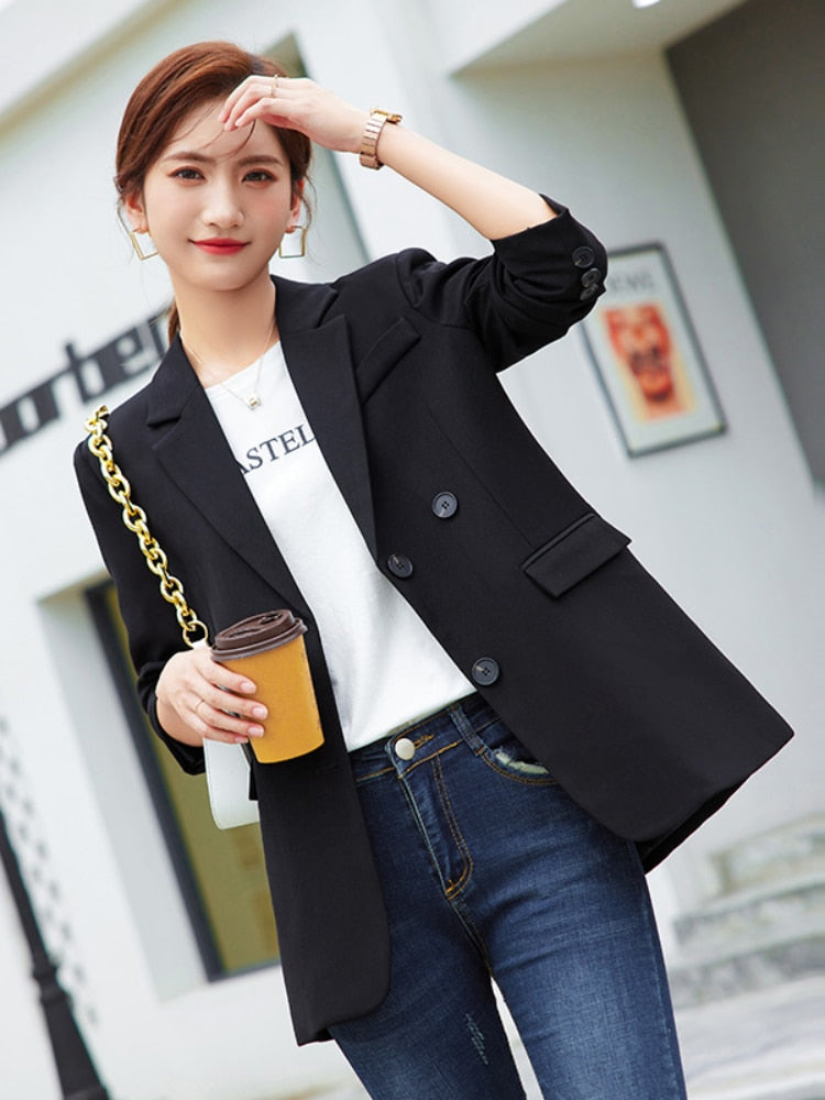 2022 New Women Elegant Loose Blazer Jackets Office Ladies Blazers Workwear Fashion Long Sleeve Coat Outwear Clothes Women Blazer