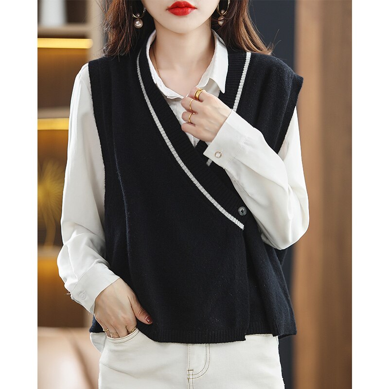 2023 New Kimono Vest Coat 100% Pure Wool Korean Fashion Versatile Age Reducing Vest Free Of Charge For Women