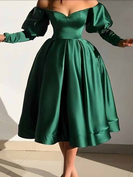 Strapless Dress for Party Women Green Fit and Flare Puff Sleeve Robe A Line Mermaid Sexy Party Dress Evening Party Christmas 4XL