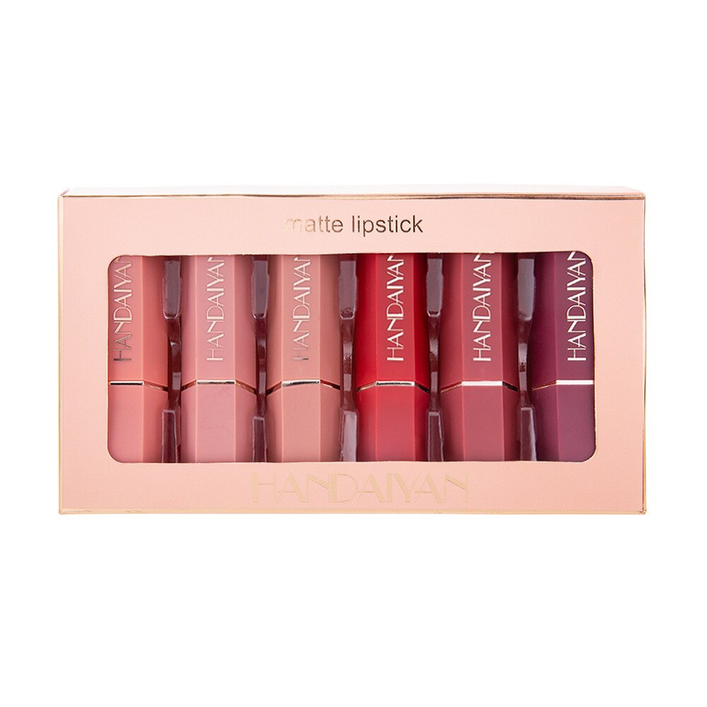 HANDAIYAN 6-piece Matte Matte Red Lipstick Set Wholesale Female Cosmetics Waterproof Lip Gloss Free of Charge Cotonete Lip Tint