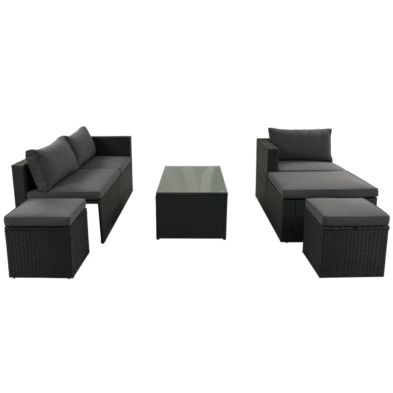 Large Outdoor Wicker Sofa Set, PE Rattan, Movable Cushion, Sectional Lounger Sofa, For Backyard, Porch, Pool, Gray