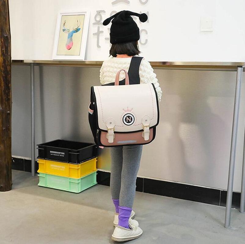 Pupil Students Schoolbag Girls Backpack Grades 1-3 School Bag for Boys Bagpack Mochila Escolar Waterproof PU Square Light Bag