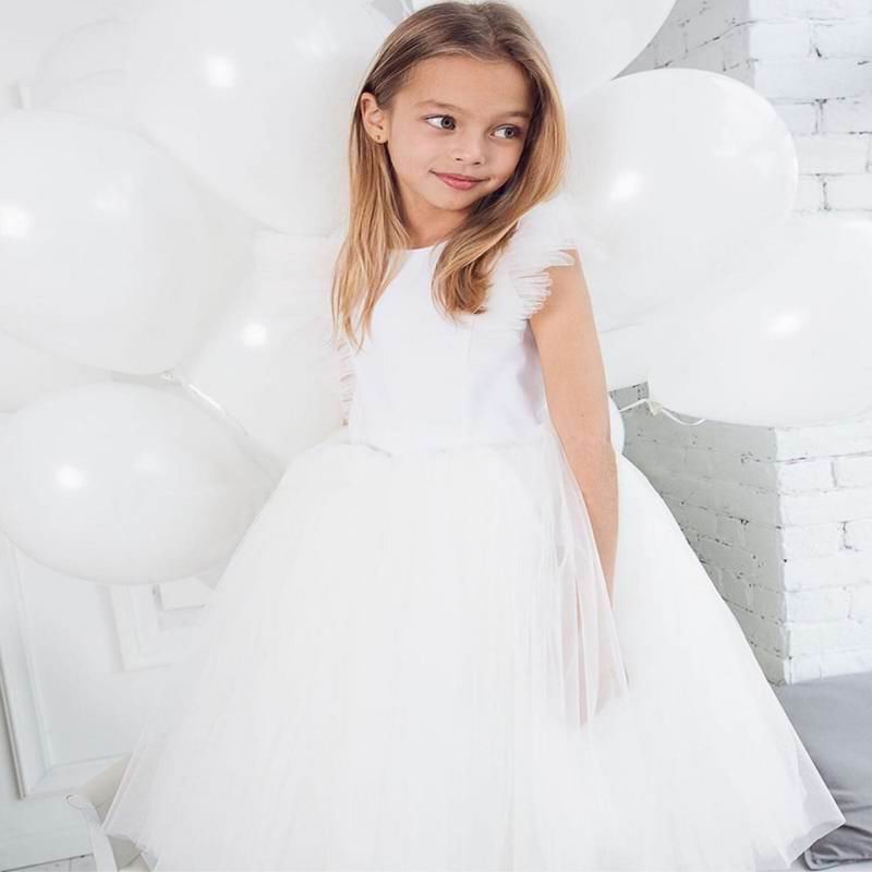 2021 New Girls Princess Dress White Black Fluffy Tulle Girl Dress Baby Performance Dress Birthday Evening Dress AD006